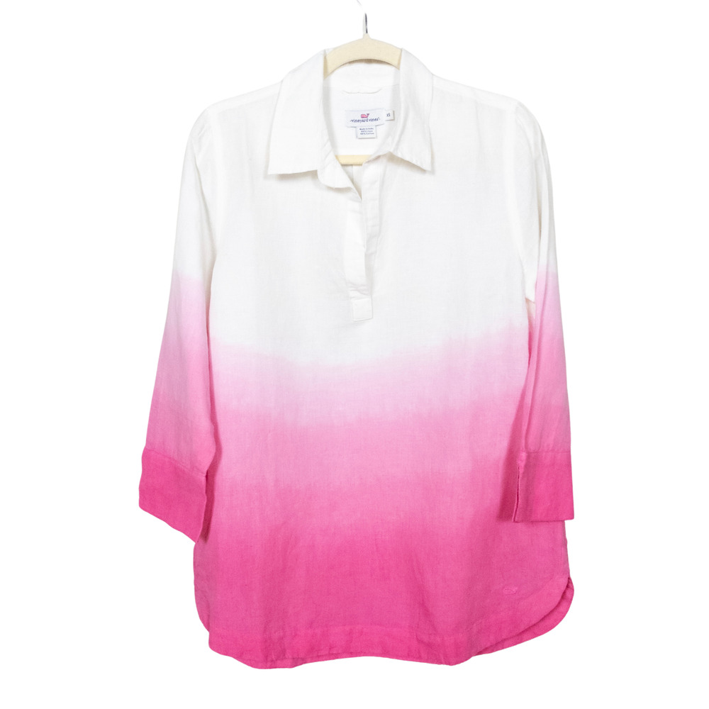 VINEYARD VINES White Pink Ombre Lucaya Tunic Linen Cotton Blend Women's XS
